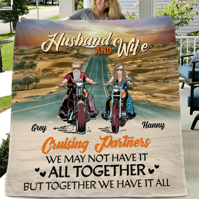 Custom Personalized Biker Couple Single Layer Fleece/ Quilt - Gift Idea From Old Biker To Wife - Husband & Wife Cruising Partners