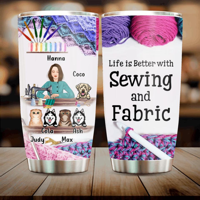 Custom Personalized Sewing Woman with Pets - Mother's Day Gift For Mom/Grandma with up to 5 Pets - Sewing Is My Therapy