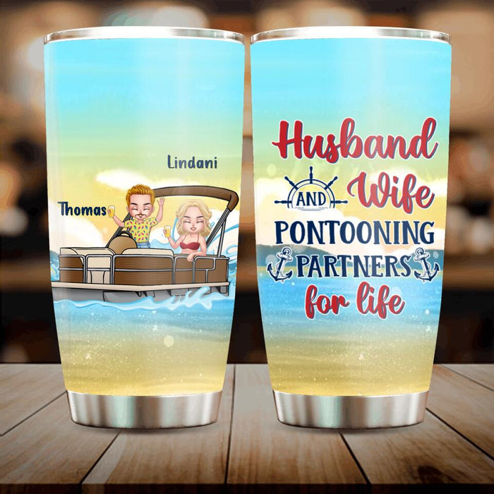 Custom Personalized Pontooning Tumbler - Gift Idea For Couple/Pontooning Lovers - Husband And Wife Pontooning Partners For Life