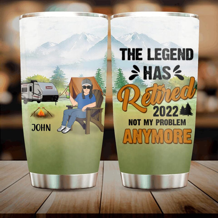 Custom Personalized Camping Retirement Tumbler - Upto 4 People - Best Gift For Camping Lover - The Legend Has Retired