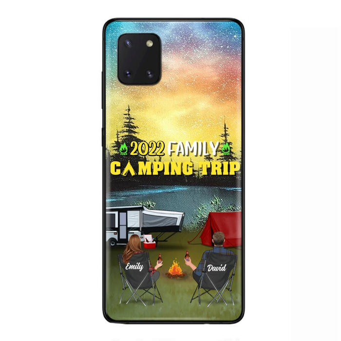 Custom Personalized Family Camping Trip Phone Case - Couple/ Single Parent/ Parents With Upto 2 Kids And 3 Pets - Gift Idea For Whole Family/ Camping Lover - Case For iPhone And Samsung