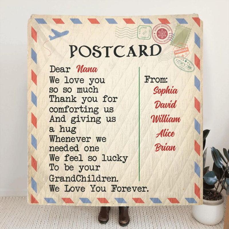 Personalized Postcard Fleece Throw Blanket/Quilt - Gift Idea From Grandchildren To Nana - We Love You Forever