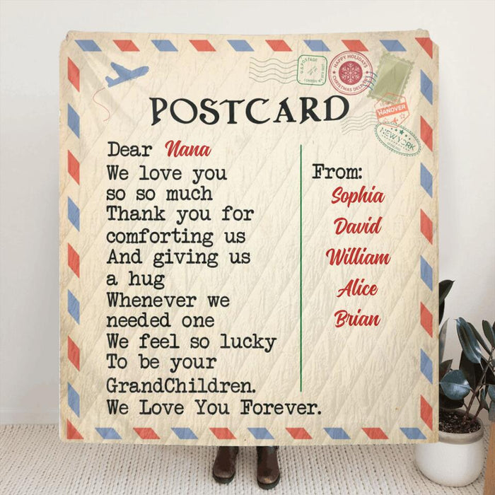 Custom Personalized Postcard Single Layer Fleece/ Quilt - Gift Idea From Grandchildren To Nana - We Love You Forever