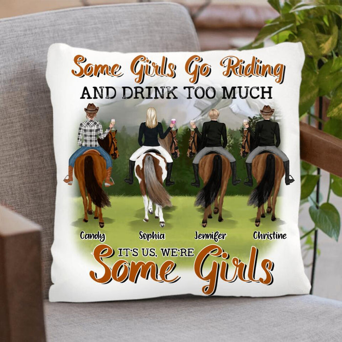 Custom Personalized Riding Horse Friends Pillow Cover/Cushion Cover - Gift for Besties, Horse Lovers - Up to 4 Besties - Some girls go riding and drink too much