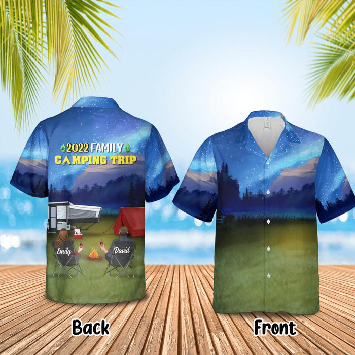 Personalized Family Camping Trip Hawaiian Shirt - Couple/Single Parent/Parents With Up to 2 Kids And 4 Pets - Gift Idea For Whole Family/Camping Lover