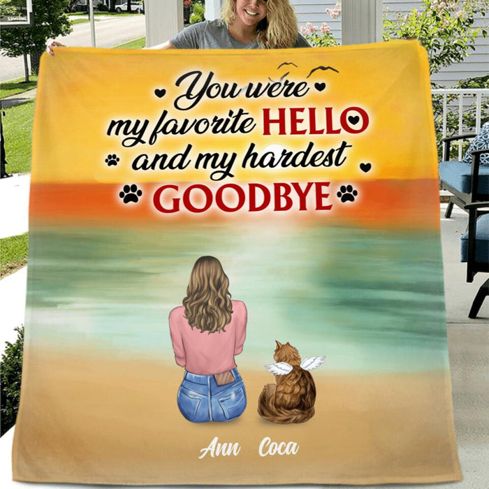 Custom Personalized Memorial Pet Pillow Cover & Fleece/ Quilt Blanket - Memorial Gift For Dog/Cat Lover - Man/ Woman/ Couple With Upto 4 Pets - You Were My Favorite Hello And My Hardest Goodbye