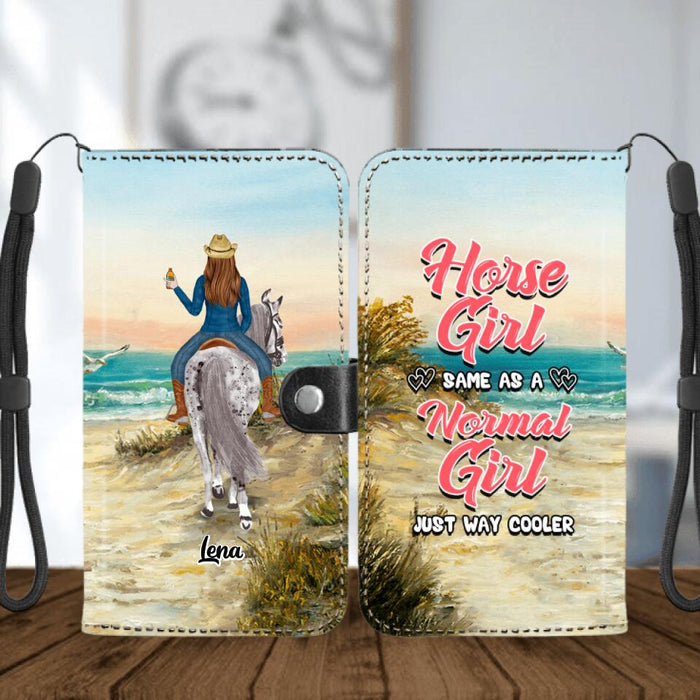 Custom Personalized Horse Girl Flip Leather Purse for Mobile Phone - Upto 2 Horses - Gift Idea For Horse Lover - Horse Girl Same As A Normal Girl Just Way Cooler