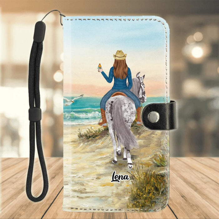 Custom Personalized Horse Girl Flip Leather Purse for Mobile Phone - Upto 2 Horses - Gift Idea For Horse Lover - Horse Girl Same As A Normal Girl Just Way Cooler