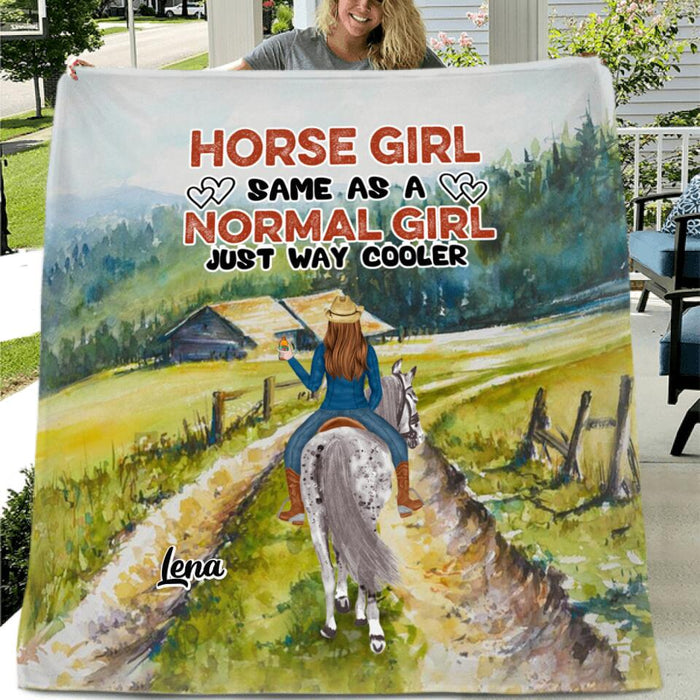 Custom Personalized Horse Girl Quilt/Fleece Blanket & Pillow Cover - Upto 3 People - Gift Idea For Horse Lover - Horse Girl Same As A Normal Girl Just Way Cooler