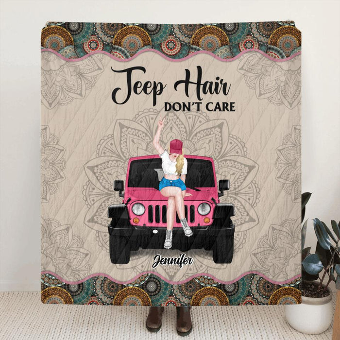 Custom Personalized Off-road Girl Quilt/Fleece Blanket - Upto 4 Dogs - Gift Idea For Dog/Off-road Lovers