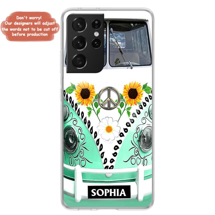 Custom Personalized Sunflower Peace Bus Phone Case - Best Gift Idea For Bus Lovers - Cases For iPhone And Samsung