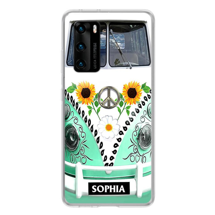 Custom Personalized Sunflower Peace Bus Phone Case - Best Gift Idea For Bus Lovers - Cases For Oppo, Xiaomi And Huawei