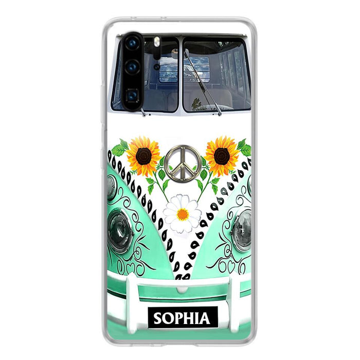 Custom Personalized Sunflower Peace Bus Phone Case - Best Gift Idea For Bus Lovers - Cases For Oppo, Xiaomi And Huawei