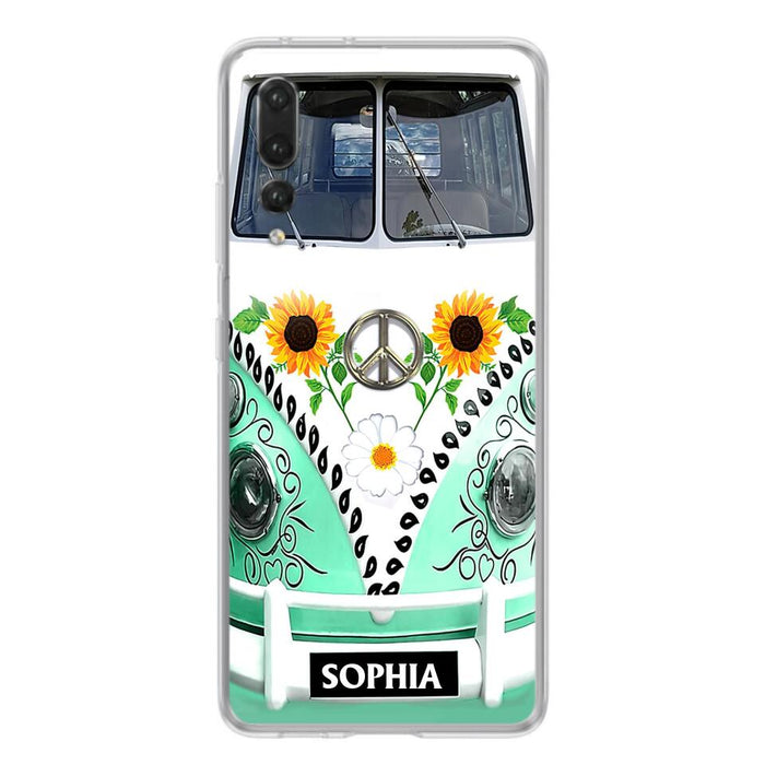 Custom Personalized Sunflower Peace Bus Phone Case - Best Gift Idea For Bus Lovers - Cases For Oppo, Xiaomi And Huawei