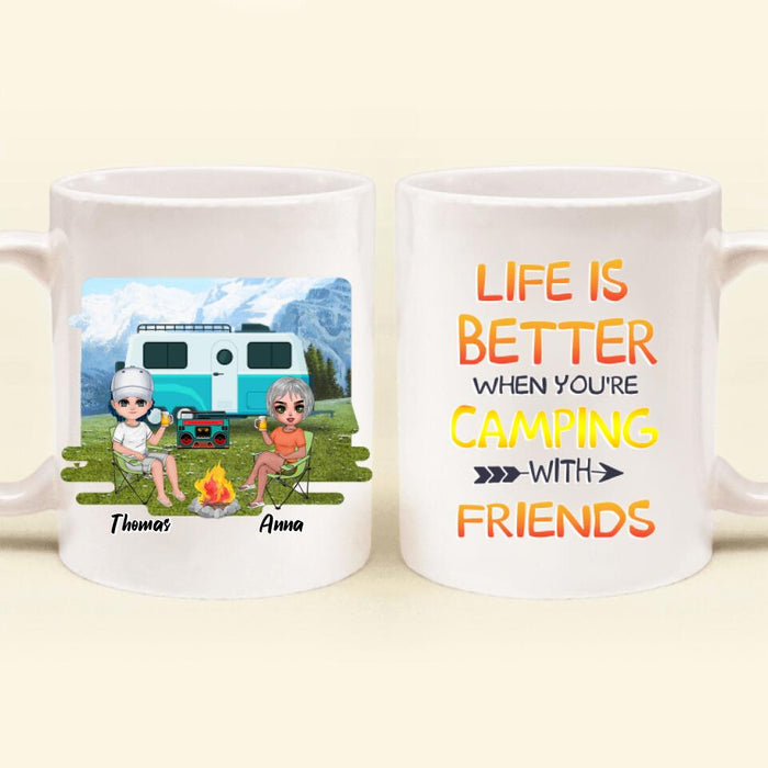 Custom Personalized Mountain Camping Friends Mug - Upto 8 People - Best Gift For Camping Lovers - Life Is Better When You're Camping With Friends