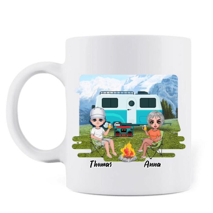 Custom Personalized Mountain Camping Friends Mug - Upto 8 People - Best Gift For Camping Lovers - Life Is Better When You're Camping With Friends