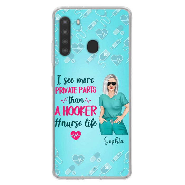 Custom Personalized Grumpy Old Nurse Phone Case - Gift For Nurse/ Mother's Day 2022 Gift - I See More Private Parts Than A Hooker - Case For iPhone And Samsung