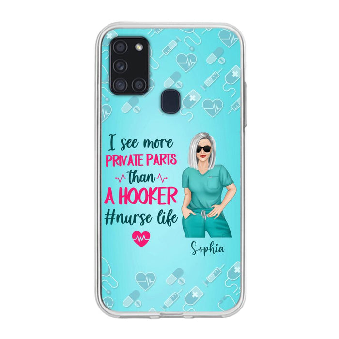 Custom Personalized Grumpy Old Nurse Phone Case - Gift For Nurse/ Mother's Day 2022 Gift - I See More Private Parts Than A Hooker - Case For iPhone And Samsung