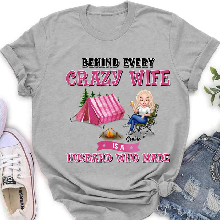 Custom Personalized Camping Queen Shirt - Gift Idea For Camping Lovers/Mother's Day - I Am A Spoiled Camping Lady, It's My Husband's Fault Because He Treats Me Like Queen