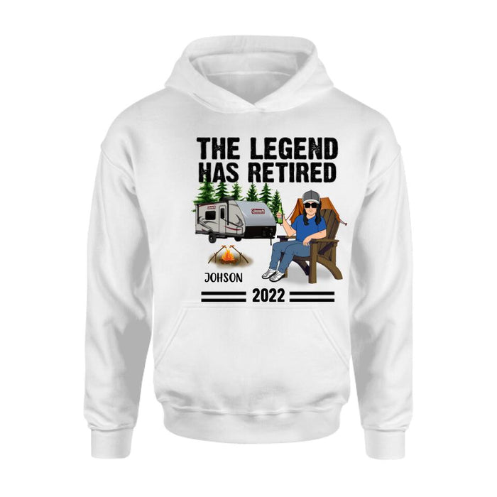 Custom Personalized Camping Retirement Shirt - Upto 4 People - Best Gift For Camping Lover - The Legend Has Retired