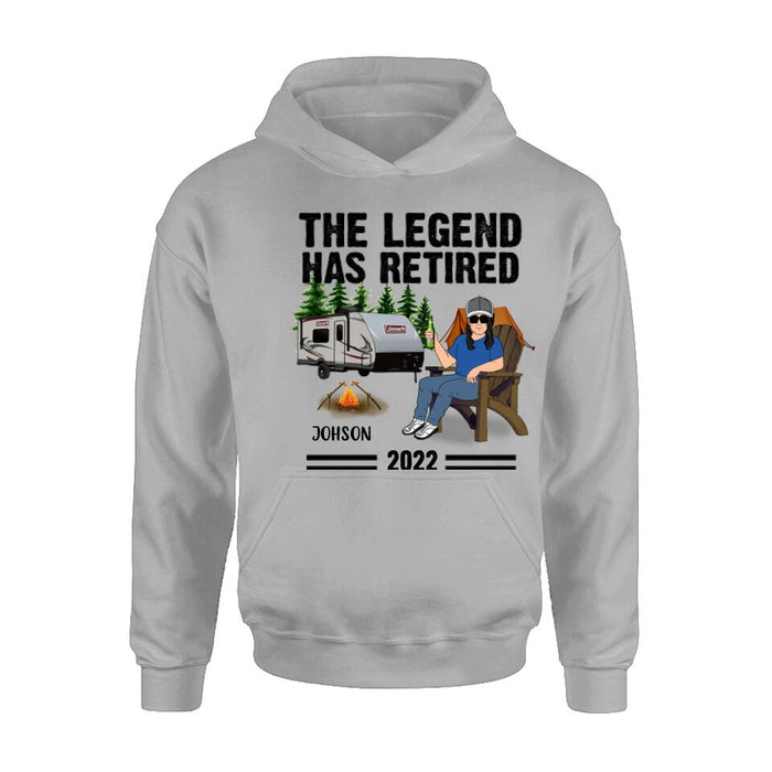 Custom Personalized Camping Retirement Shirt - Upto 4 People - Best Gift For Camping Lover - The Legend Has Retired