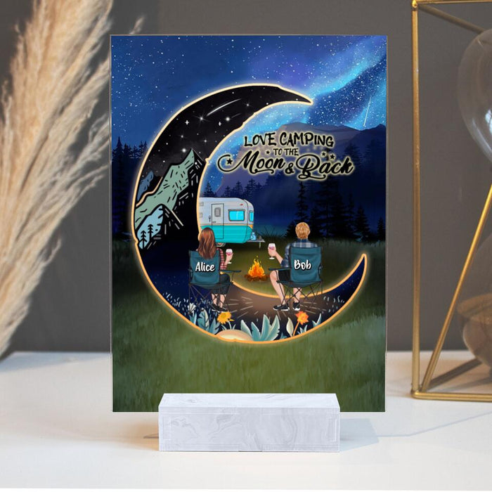 Personalized Camping Moon Night Acrylic Plaque - Adult/ Couple/ Parents With Up to 3 Kids And 3 Pets - Gift Idea For Camping Lover - Love Camping To The Moon & Back