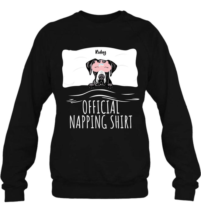 Custom Personalized Dog Official Napping Shirt/ Pullover Hoodie - Upto 3 Dogs- Gift Idea For Dog Lover