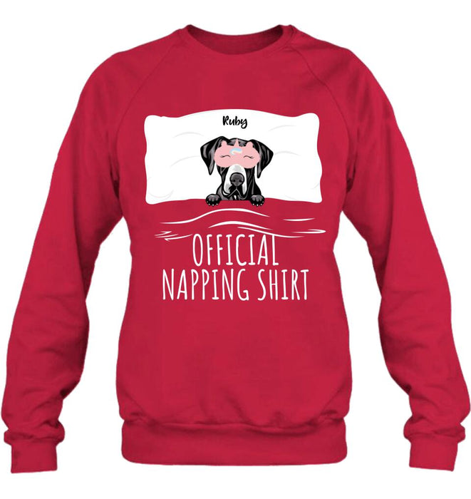 Custom Personalized Dog Official Napping Shirt/ Pullover Hoodie - Upto 3 Dogs- Gift Idea For Dog Lover