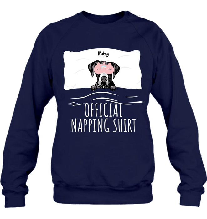 Custom Personalized Dog Official Napping Shirt/ Pullover Hoodie - Upto 3 Dogs- Gift Idea For Dog Lover