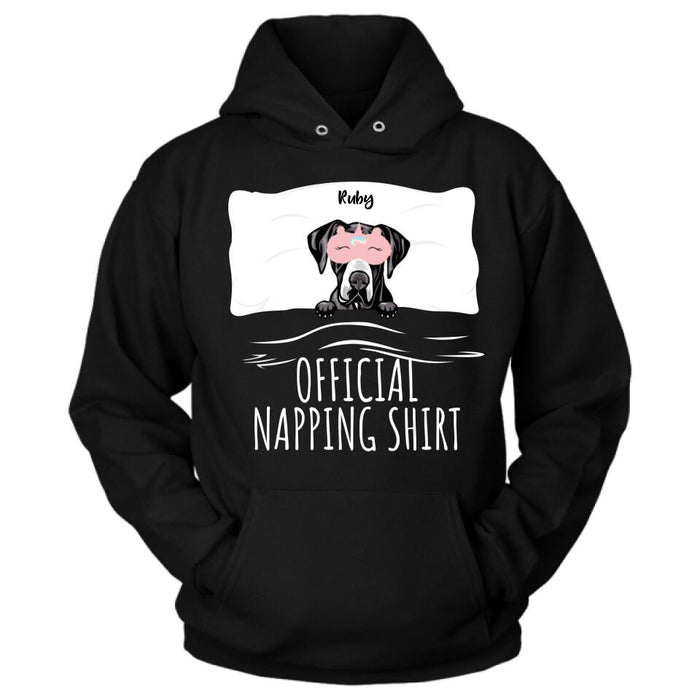 Custom Personalized Dog Official Napping Shirt/ Pullover Hoodie - Upto 3 Dogs- Gift Idea For Dog Lover