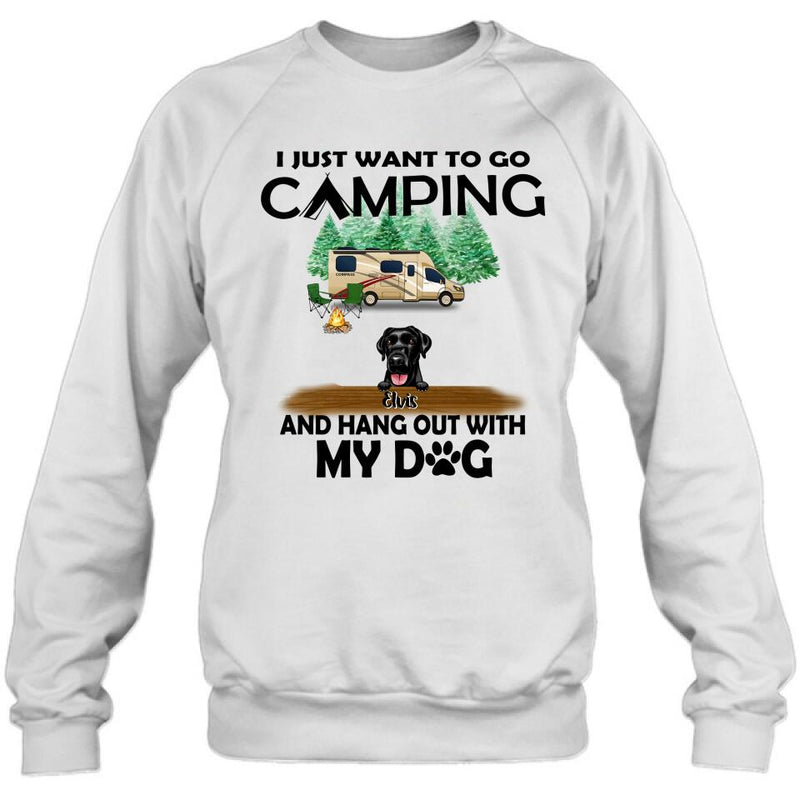 Personalized Dog Camping T-shirt - Gift For Dog Lovers with up to 5 Dogs - I Just Want To Go Camping