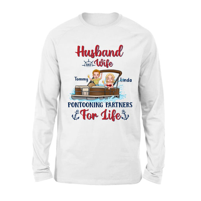 Custom Personalized Pontooning Shirt/Hoodie - Gift Idea For Couple/Pontooning Lovers - Husband And Wife Pontooning Partners For Life