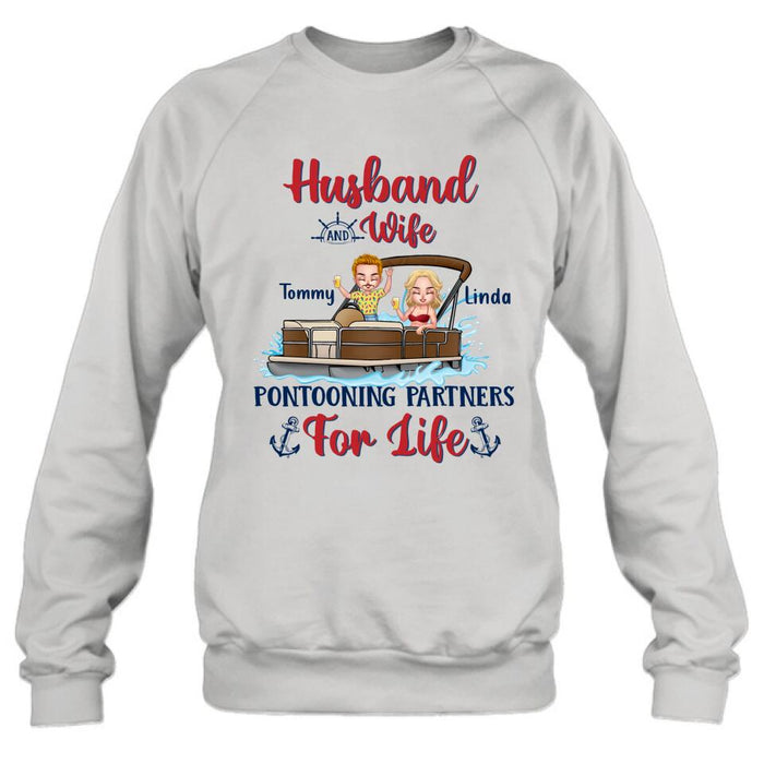 Custom Personalized Pontooning Shirt/Hoodie - Gift Idea For Couple/Pontooning Lovers - Husband And Wife Pontooning Partners For Life