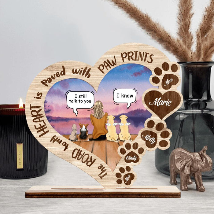 Custom Personalized Memorial Dog Mom/ Dad Wooden - Wooden Plaque - Memorial Gift Idea For Dog Lover - Upto 4 Dogs - The Road To My Heart Is Paved With Paw Prints