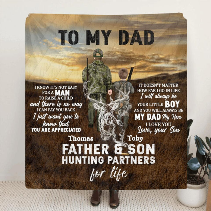 Custom Personalized Hunting Quilt/Fleece Blanket  - Gift Idea For Father's Day - Father And Son Hunting Partners For Life