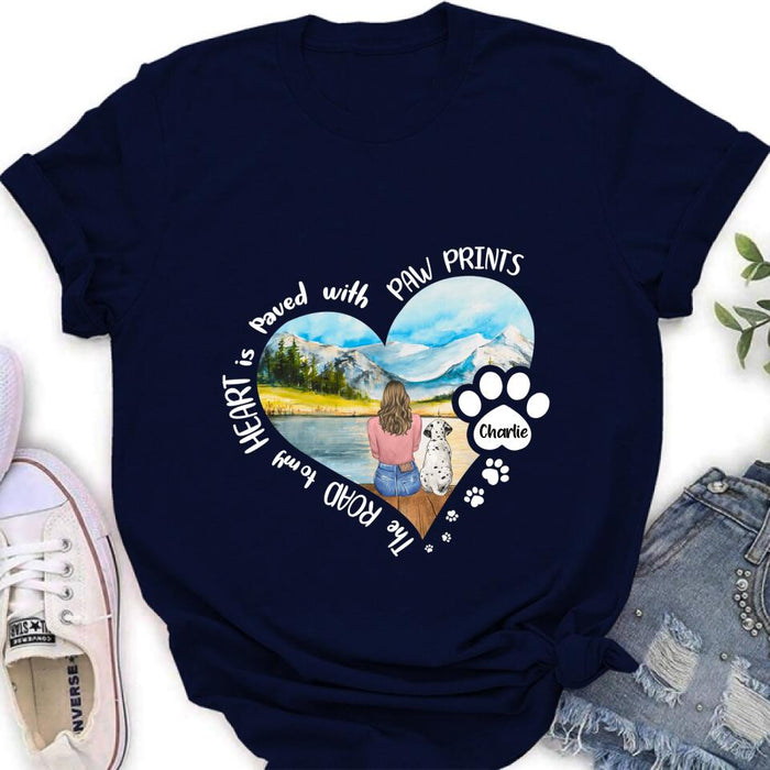 Custom Personalized Pet Mom Shirt/ Pullover Hoodie - Gift Idea For Dog/ Cat Lover - The Road To My Heart Is Paved With Pawprints