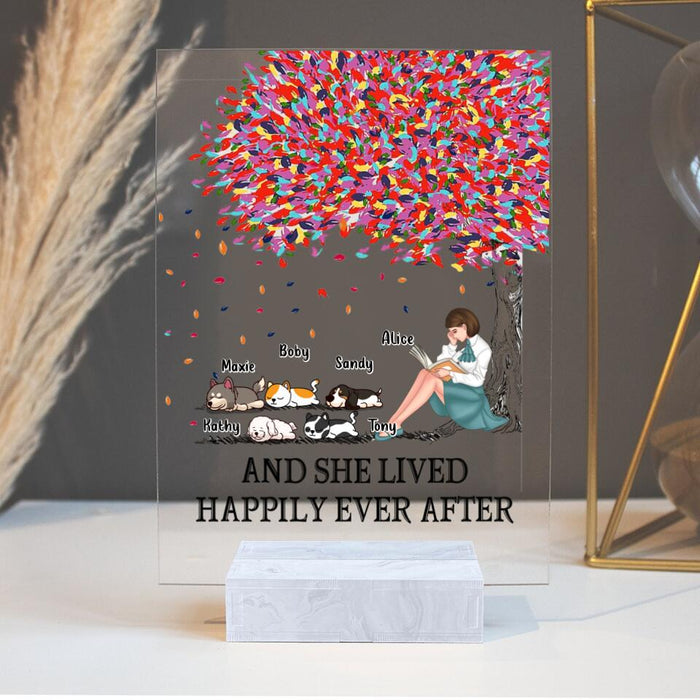 Custom Personalized Reading Girl Acrylic Plaque - Upto 5 Pets - Gift Idea For Book/ Dog/ Cat Lover - In My Dream World Books Are Free And Reading Makes You Thin