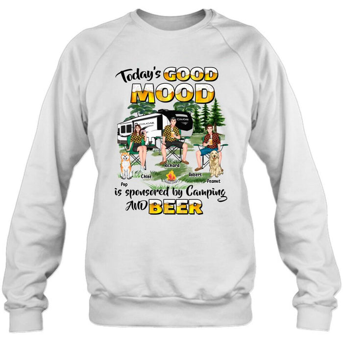 Custom Personalized Camping Shirt/ Pullover Hoodie - Gift Idea For Camping Lover/ Friends/ Couple - Upto 3 People And 2 Dogs - Today's Good Mood Is Sponsored By Camping And Beer