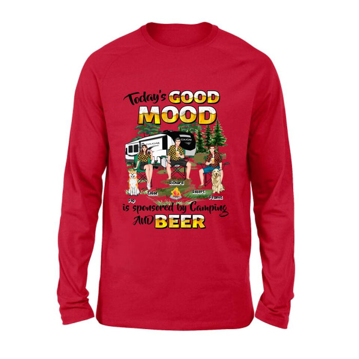 Custom Personalized Camping Shirt/ Pullover Hoodie - Gift Idea For Camping Lover/ Friends/ Couple - Upto 3 People And 2 Dogs - Today's Good Mood Is Sponsored By Camping And Beer