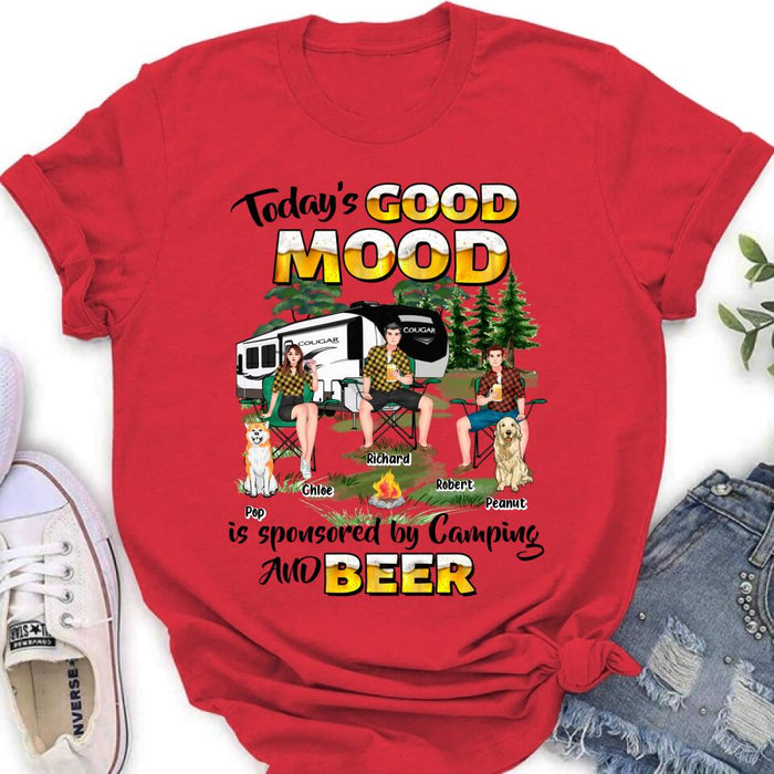 Custom Personalized Camping Shirt/ Pullover Hoodie - Gift Idea For Camping Lover/ Friends/ Couple - Upto 3 People And 2 Dogs - Today's Good Mood Is Sponsored By Camping And Beer