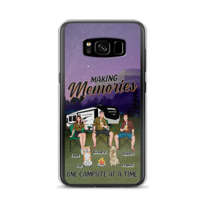 Custom Personalized Camping Phone Case - Gift Idea For Camping Lover/ Friends/ Couple - Upto 3 People And 2 Dogs - Making Memories One Campsite At A Time - Case For iPhone And Samsung