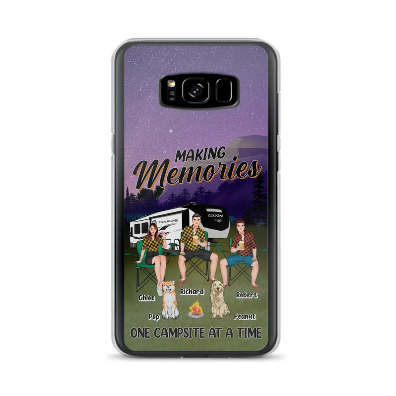 Custom Personalized Camping Phone Case - Gift Idea For Camping Lover/ Friends/ Couple - Upto 3 People And 2 Dogs - Making Memories One Campsite At A Time - Case For iPhone And Samsung