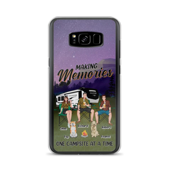 Custom Personalized Camping Phone Case - Gift Idea For Camping Lover/ Friends/ Couple - Upto 3 People And 2 Dogs - Making Memories One Campsite At A Time - Case For iPhone And Samsung