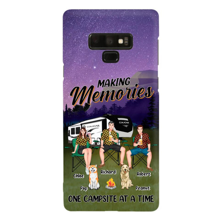 Custom Personalized Camping Phone Case - Gift Idea For Camping Lover/ Friends/ Couple - Upto 3 People And 2 Dogs - Making Memories One Campsite At A Time - Case For iPhone And Samsung