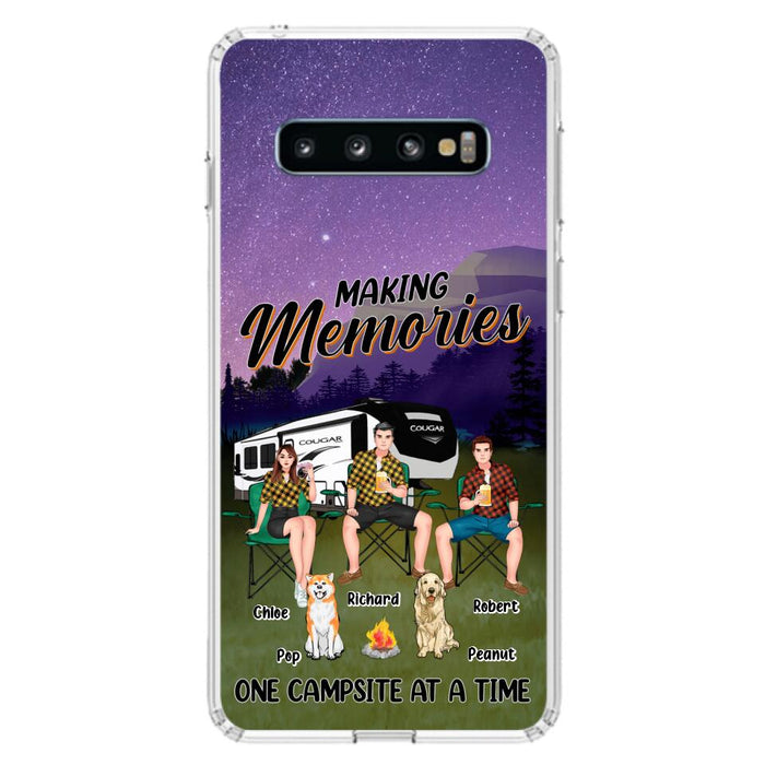 Custom Personalized Camping Phone Case - Gift Idea For Camping Lover/ Friends/ Couple - Upto 3 People And 2 Dogs - Making Memories One Campsite At A Time - Case For iPhone And Samsung