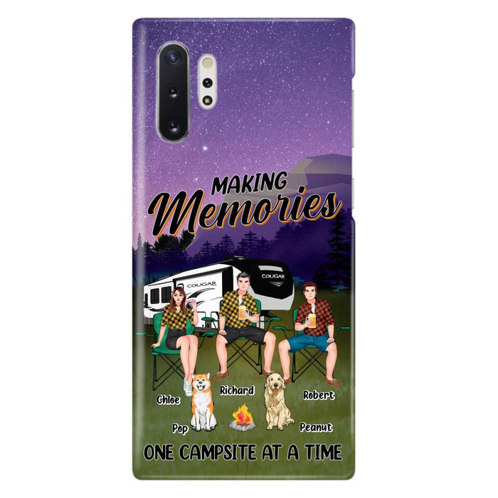 Custom Personalized Camping Phone Case - Gift Idea For Camping Lover/ Friends/ Couple - Upto 3 People And 2 Dogs - Making Memories One Campsite At A Time - Case For iPhone And Samsung