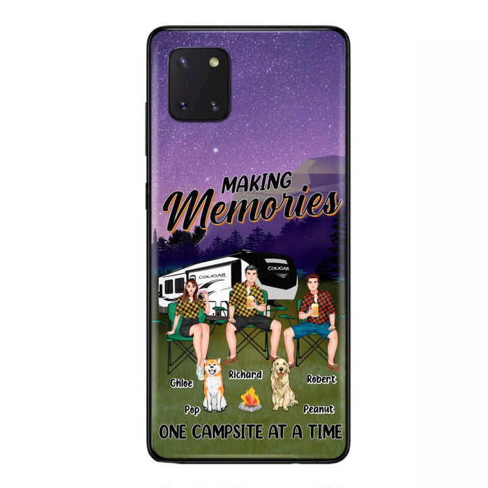 Custom Personalized Camping Phone Case - Gift Idea For Camping Lover/ Friends/ Couple - Upto 3 People And 2 Dogs - Making Memories One Campsite At A Time - Case For iPhone And Samsung