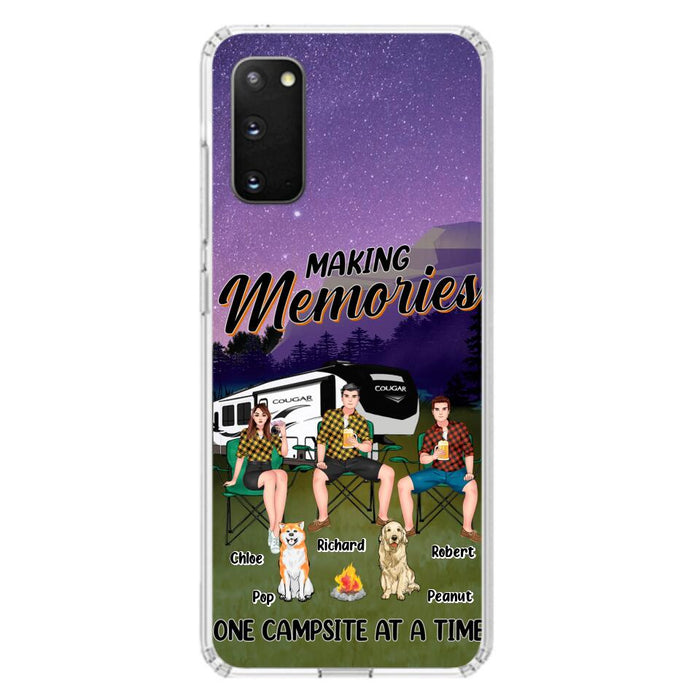 Custom Personalized Camping Phone Case - Gift Idea For Camping Lover/ Friends/ Couple - Upto 3 People And 2 Dogs - Making Memories One Campsite At A Time - Case For iPhone And Samsung