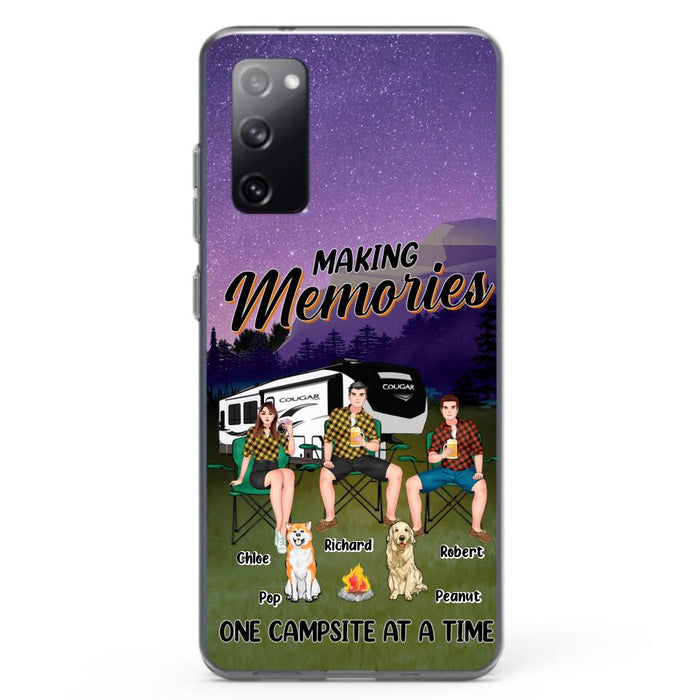 Custom Personalized Camping Phone Case - Gift Idea For Camping Lover/ Friends/ Couple - Upto 3 People And 2 Dogs - Making Memories One Campsite At A Time - Case For iPhone And Samsung