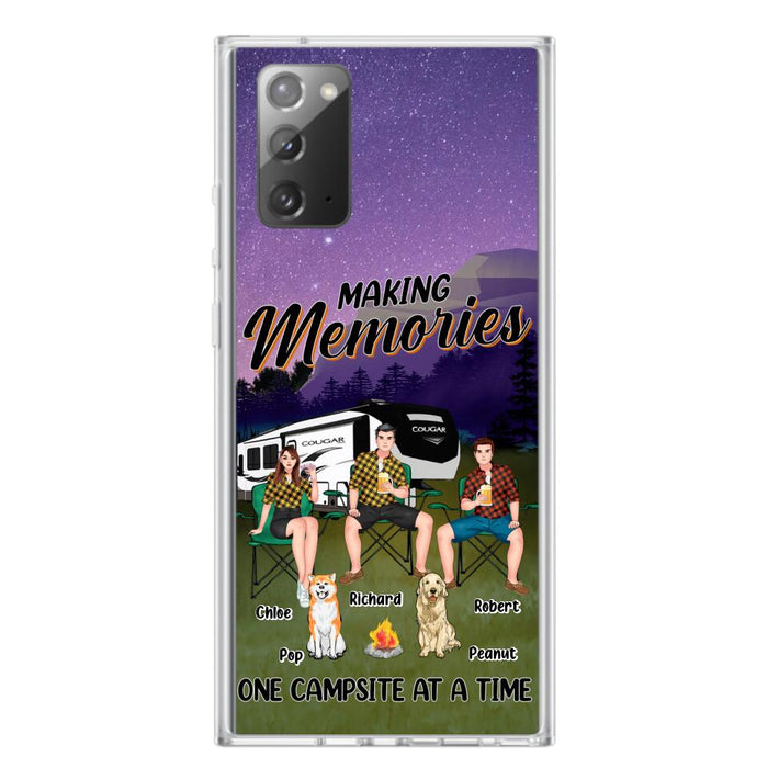 Custom Personalized Camping Phone Case - Gift Idea For Camping Lover/ Friends/ Couple - Upto 3 People And 2 Dogs - Making Memories One Campsite At A Time - Case For iPhone And Samsung